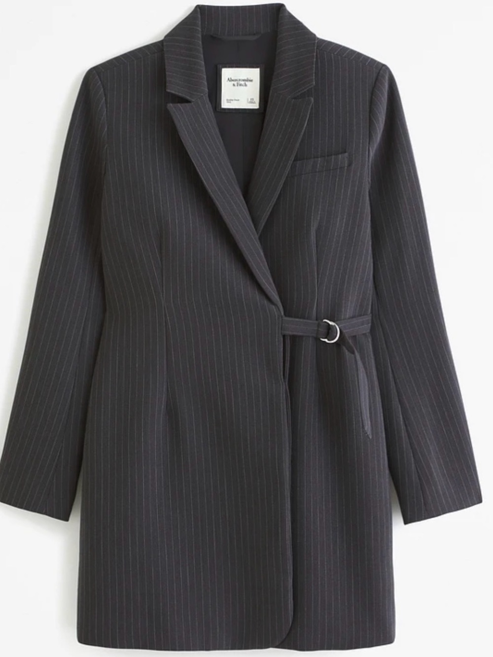 Abercrombie & Fitch Black Charcoal Pinstripe Belted Blazer